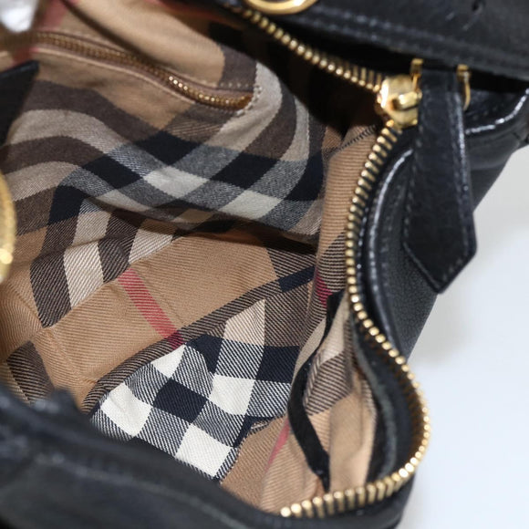 BURBERRY Shoulder Bag Leather Black Gold Auth 174317A