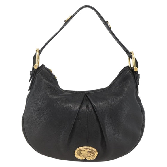 BURBERRY Shoulder Bag Leather Black Gold Auth 174317A