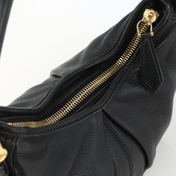 BURBERRY Shoulder Bag Leather Black Gold Auth 174317A