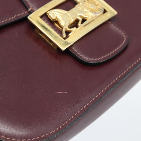 CELINE Horse Carriage Shoulder Bag Leather Bordeaux Gold Auth 174318A