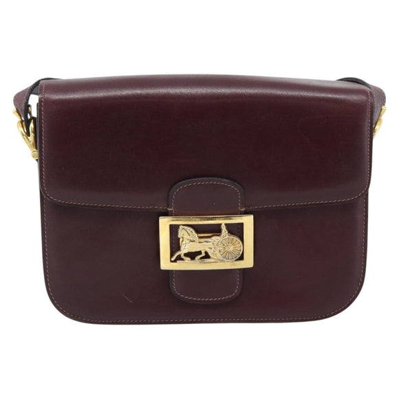 CELINE Horse Carriage Shoulder Bag Leather Bordeaux Gold Auth 174318A