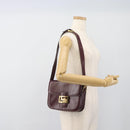 CELINE Horse Carriage Shoulder Bag Leather Bordeaux Gold Auth 174318A-29