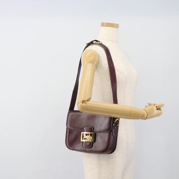CELINE Horse Carriage Shoulder Bag Leather Bordeaux Gold Auth 174318A