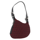 FENDI Zucchino Canvas Shoulder Bag Red Silver Auth 174322V-1