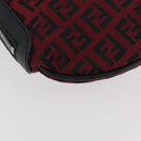 FENDI Zucchino Canvas Shoulder Bag Red Silver Auth 174322V-14