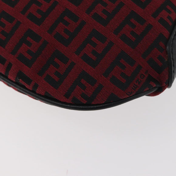 FENDI Zucchino Canvas Shoulder Bag Red Silver Auth 174322V