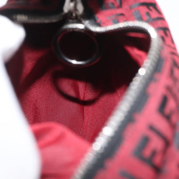 FENDI Zucchino Canvas Shoulder Bag Red Silver Auth 174322V