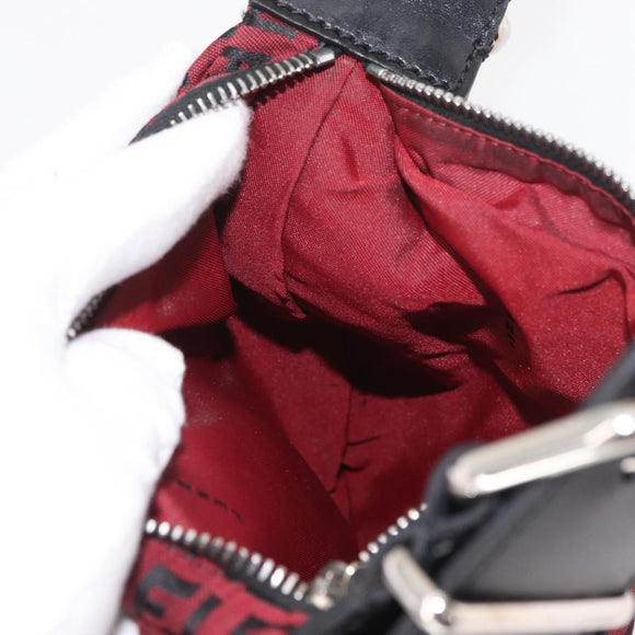 FENDI Zucchino Canvas Shoulder Bag Red Silver Auth 174322V