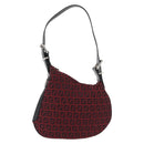 FENDI Zucchino Canvas Shoulder Bag Red Silver Auth 174322V-13