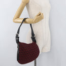 FENDI Zucchino Canvas Shoulder Bag Red Silver Auth 174322V-23