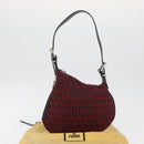FENDI Zucchino Canvas Shoulder Bag Red Silver Auth 174322V-12