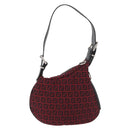 FENDI Zucchino Canvas Shoulder Bag Red Silver Auth 174322V-2