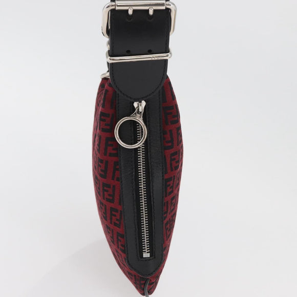 FENDI Zucchino Canvas Shoulder Bag Red Silver Auth 174322V