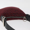 FENDI Zucchino Canvas Shoulder Bag Red Silver Auth 174322V-6
