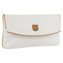 CELINE Clutch Bag Leather White Gold Auth 174339A-1
