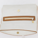 CELINE Clutch Bag Leather White Gold Auth 174339A-8