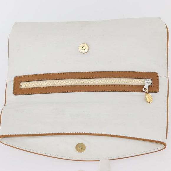 CELINE Clutch Bag Leather White Gold Auth 174339A