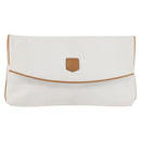 CELINE Clutch Bag Leather White Gold Auth 174339A-13