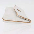 CELINE Clutch Bag Leather White Gold Auth 174339A-3