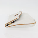CELINE Clutch Bag Leather White Gold Auth 174339A-4