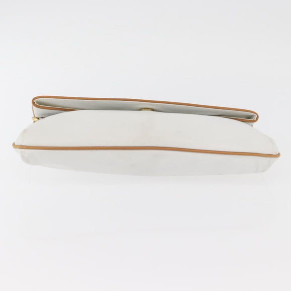 CELINE Clutch Bag Leather White Gold Auth 174339A