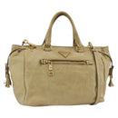 PRADA Hand Bag Leather 2way Beige Gold Auth 174345-1