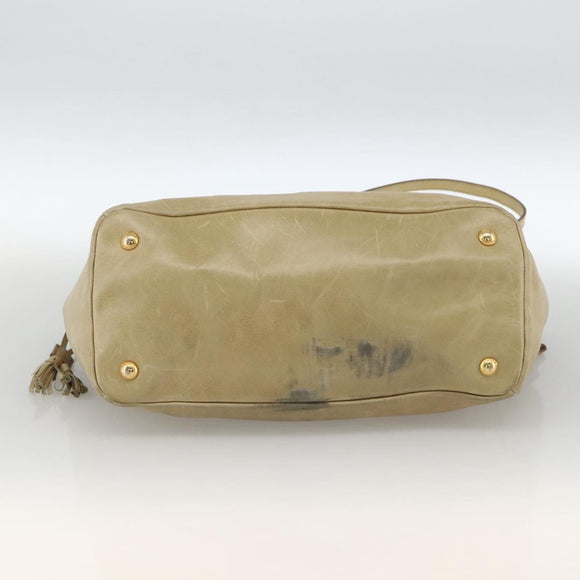 PRADA Hand Bag Leather 2way Beige Gold Auth 174345