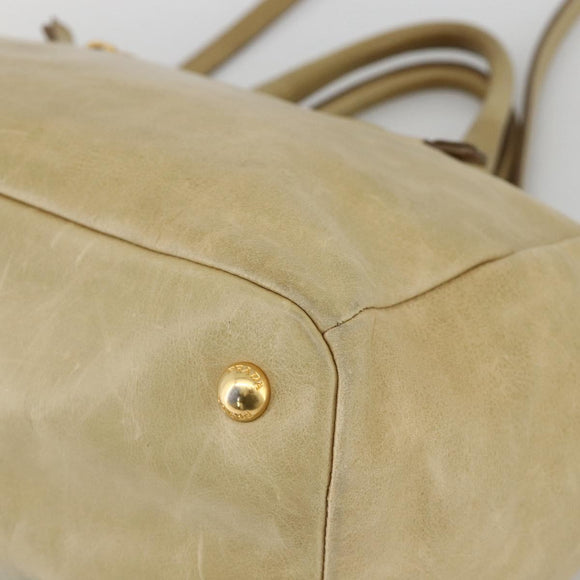 PRADA Hand Bag Leather 2way Beige Gold Auth 174345