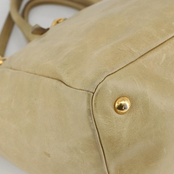 PRADA Hand Bag Leather 2way Beige Gold Auth 174345