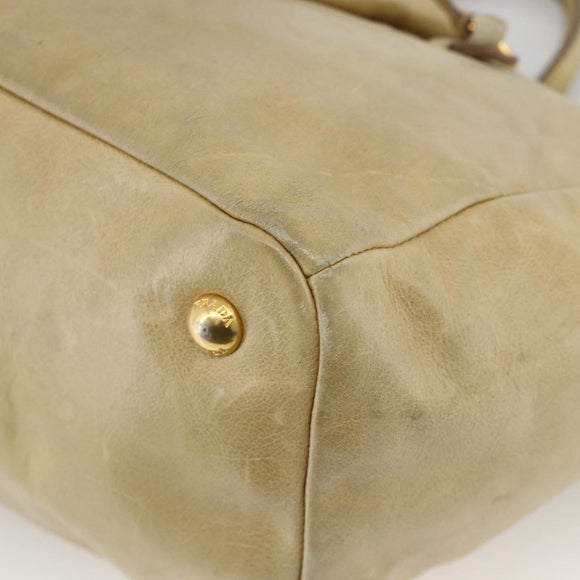 PRADA Hand Bag Leather 2way Beige Gold Auth 174345