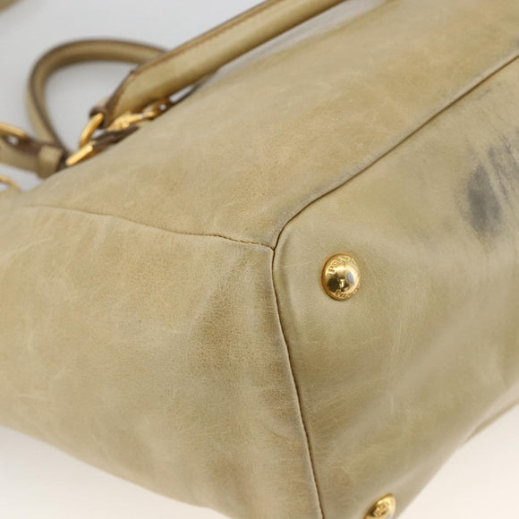 PRADA Hand Bag Leather 2way Beige Gold Auth 174345