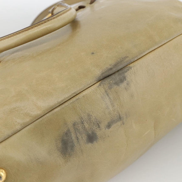 PRADA Hand Bag Leather 2way Beige Gold Auth 174345