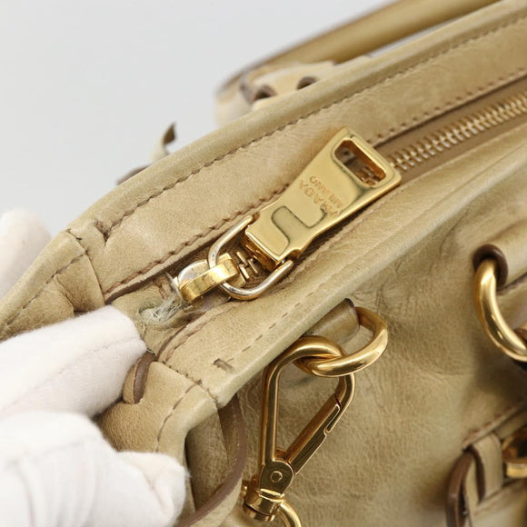 PRADA Hand Bag Leather 2way Beige Gold Auth 174345