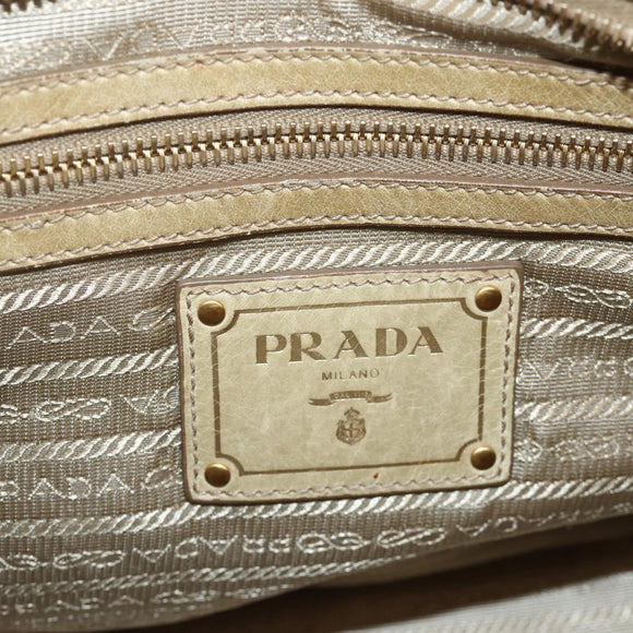 PRADA Hand Bag Leather 2way Beige Gold Auth 174345