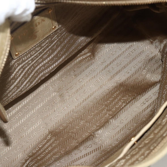 PRADA Hand Bag Leather 2way Beige Gold Auth 174345