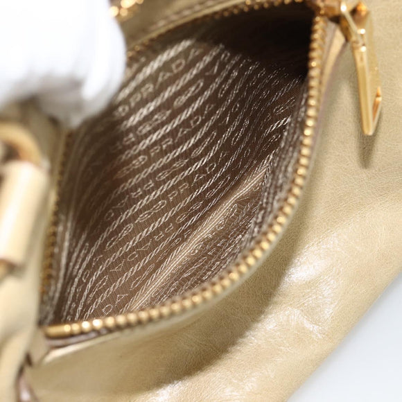 PRADA Hand Bag Leather 2way Beige Gold Auth 174345