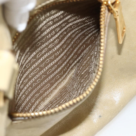 PRADA Hand Bag Leather 2way Beige Gold Auth 174345
