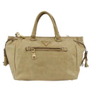 PRADA Hand Bag Leather 2way Beige Gold Auth 174345-13