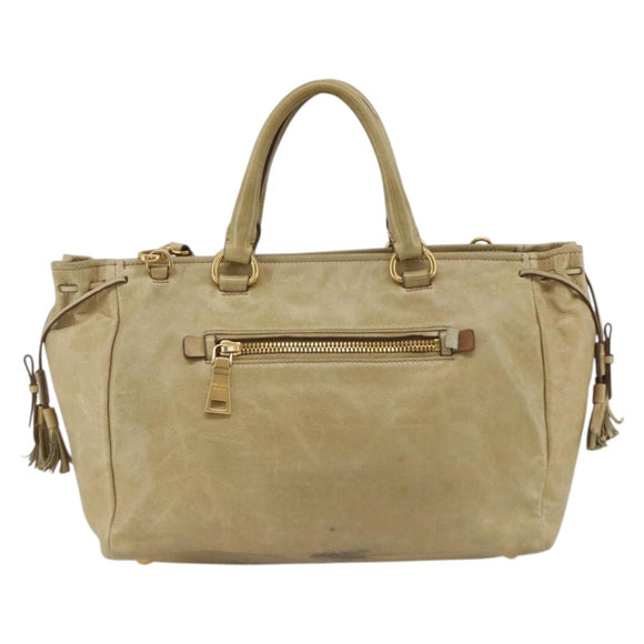 PRADA Hand Bag Leather 2way Beige Gold Auth 174345