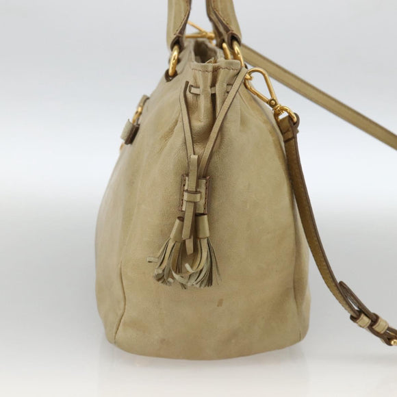 PRADA Hand Bag Leather 2way Beige Gold Auth 174345