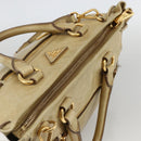 PRADA Hand Bag Leather 2way Beige Gold Auth 174345-7