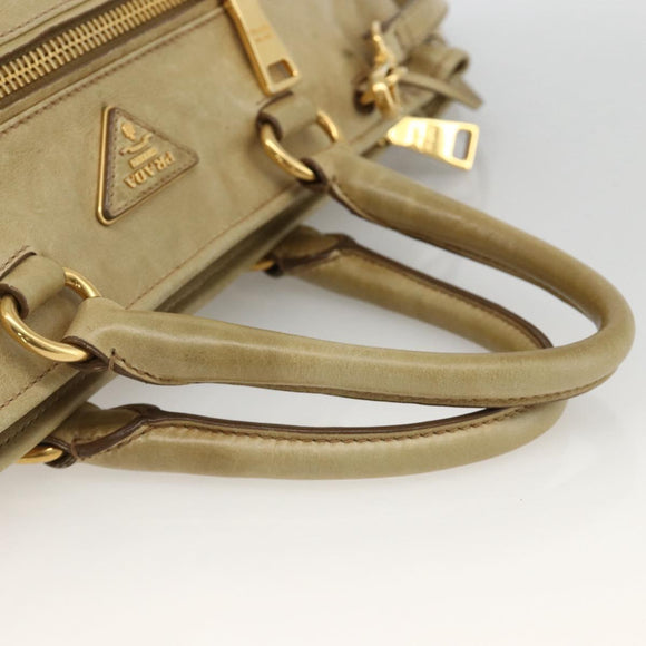 PRADA Hand Bag Leather 2way Beige Gold Auth 174345
