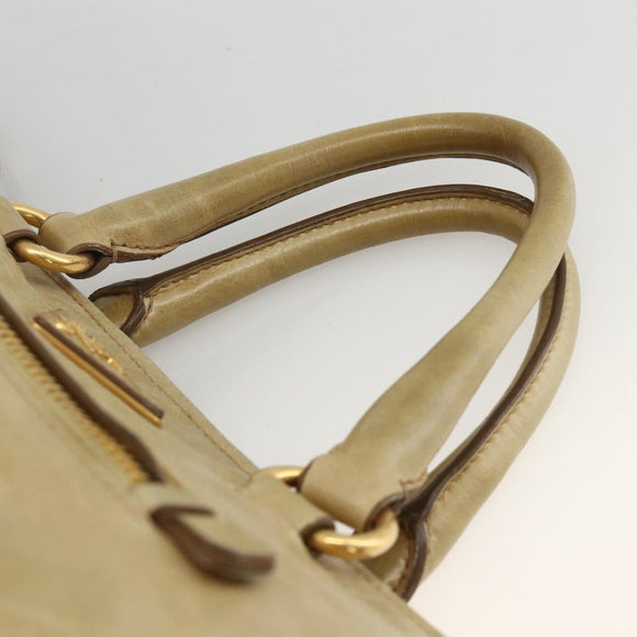 PRADA Hand Bag Leather 2way Beige Gold Auth 174345