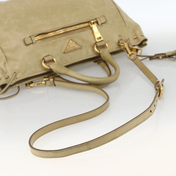 PRADA Hand Bag Leather 2way Beige Gold Auth 174345