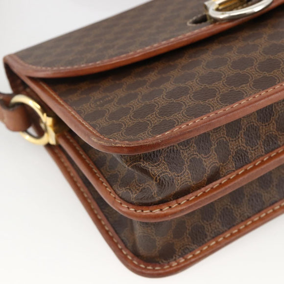 CELINE Macadam Canvas Shoulder Bag PVC Leather Brown Gold Auth 174351