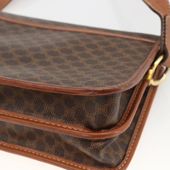 CELINE Macadam Canvas Shoulder Bag PVC Leather Brown Gold Auth 174351