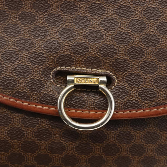CELINE Macadam Canvas Shoulder Bag PVC Leather Brown Gold Auth 174351