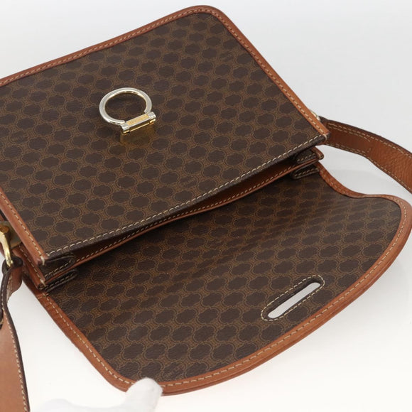 CELINE Macadam Canvas Shoulder Bag PVC Leather Brown Gold Auth 174351