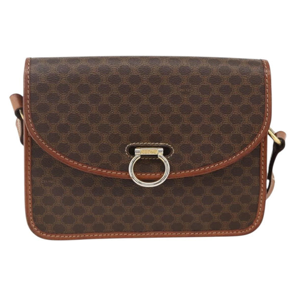 CELINE Macadam Canvas Shoulder Bag PVC Leather Brown Gold Auth 174351