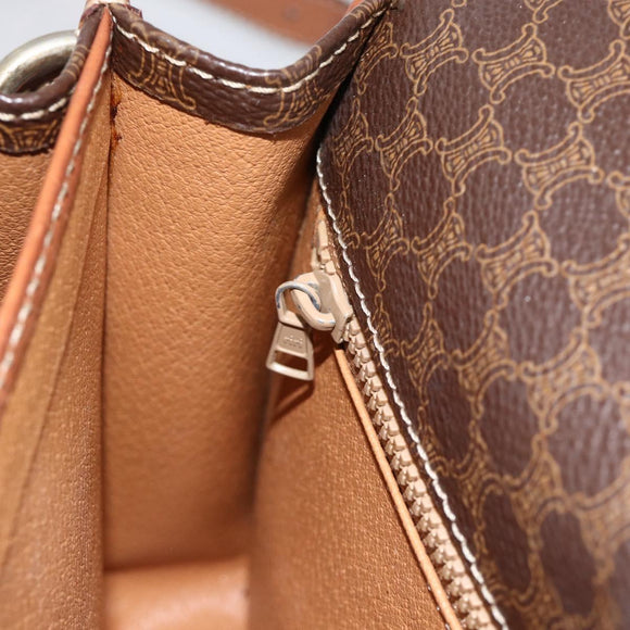 CELINE Macadam Canvas Shoulder Bag PVC Leather Brown Gold Auth 174351